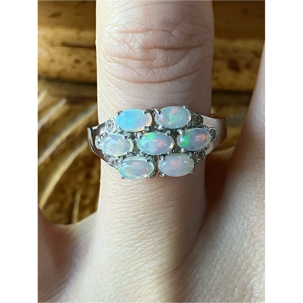 Natural Ethiopian Opal Sterling Silver Cluster Ring Size 7